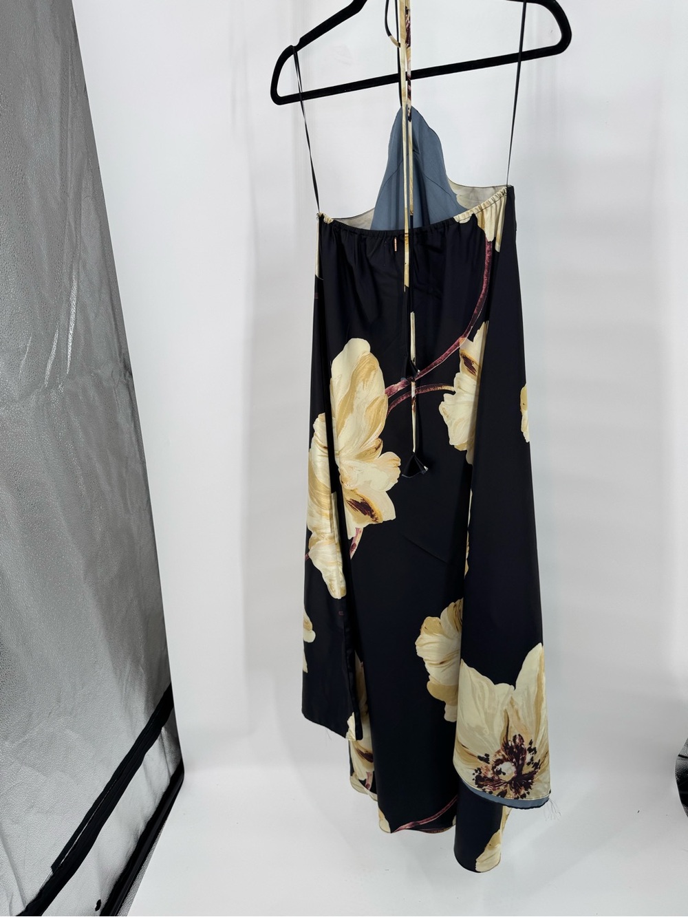 Misa Los Angeles Black Halter Maxi Dress with Cream Floral Print - Picture 6 of 12